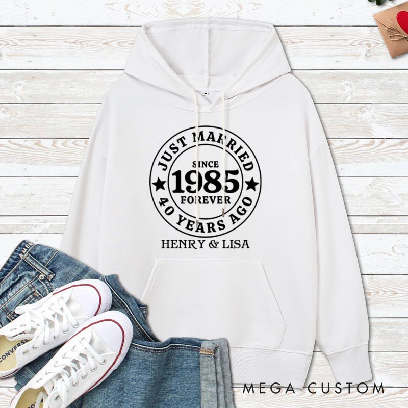 Personalized Just Married Since Years Forever Hoodie Husband Wife Anniversary Outfit for Her Him Couple Anniversary Gift Hoodie
