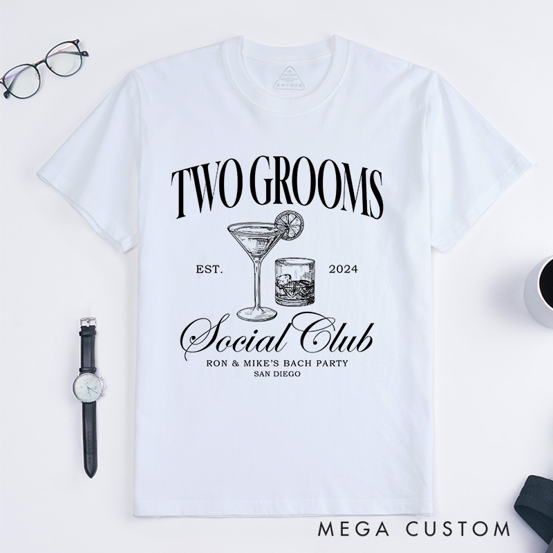 Personalized Two Groom Vibe Social Club T-Shirt Gay Bachelor Party T-Shirt LGBTQ Pride Wedding Gay Mr & Mr Top Pride Tee