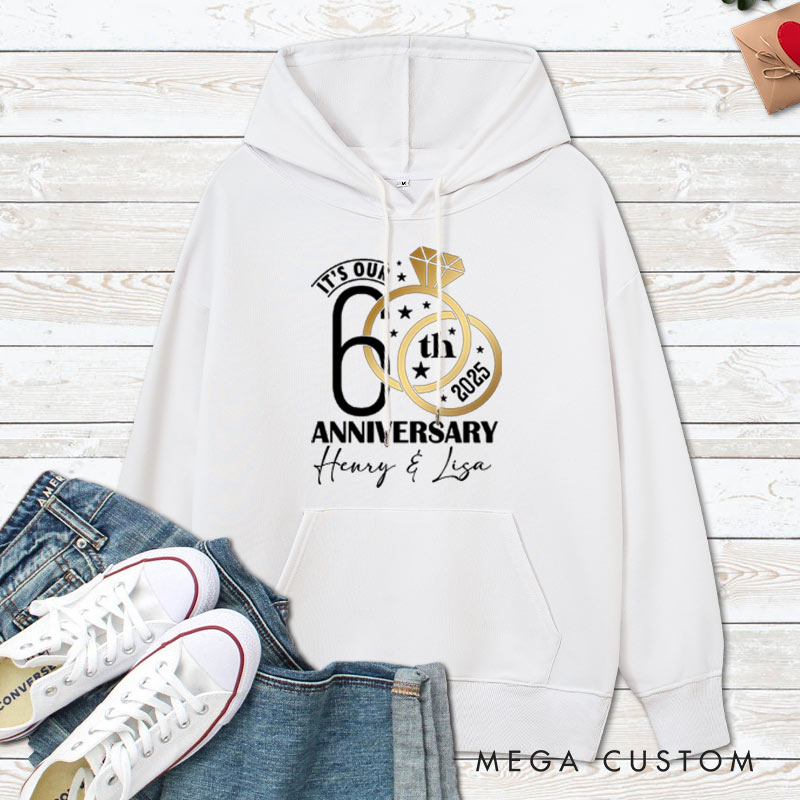 Personalized 60th Anniversary Diamond Ring Hoodie Husband Wife 60th Anniversary Outfit Couple Diamond Wedding Hoodie for Her Him