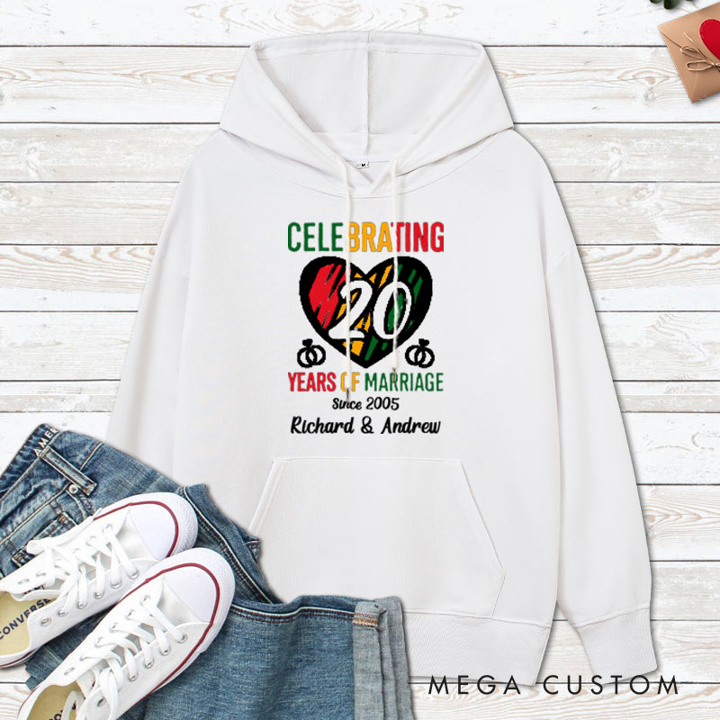 Personalized Celebrating 20 Years of Marriage Hoodie Couple 20th Anniversary Outfit for Husband Wife Men Women Hoodie