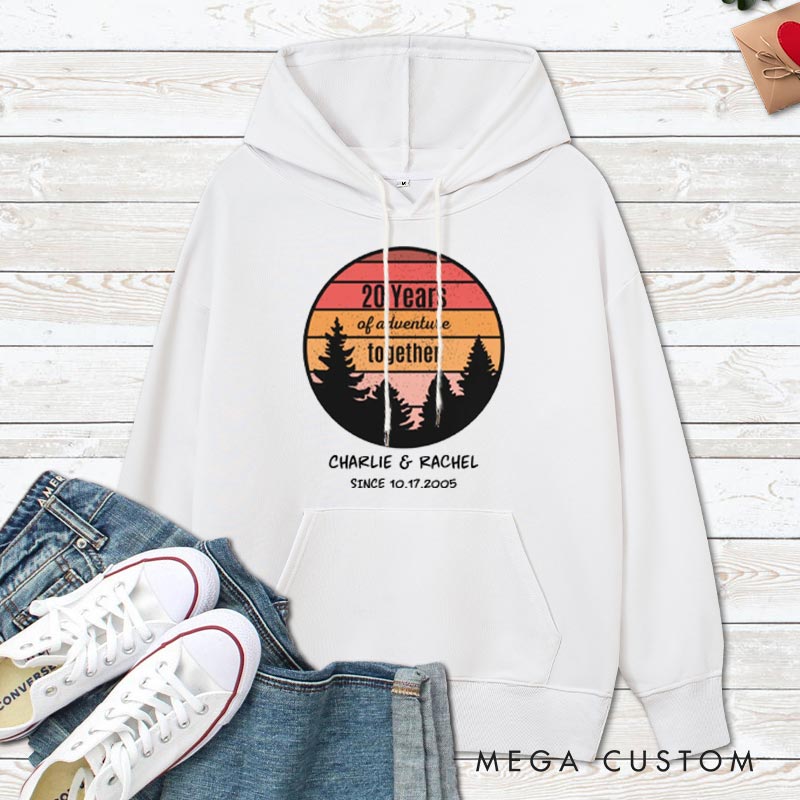 Personalized 20 Years of Adventure Together Hoodie Couple 20th Anniversary Outfit for Husband Wife Causal Hoodie for Her Him