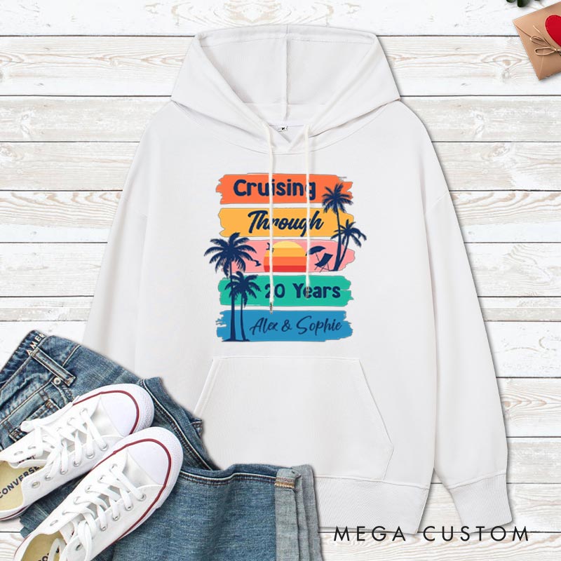 Personalized Cruising Through 20 Years Anniversary Hoodie Husband Wife Causal Beach Trip Hoodie Couple 20th Anniversary Outfit for Her Him
