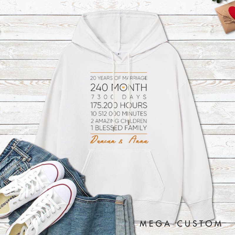 Personalized 20 Years of Marriage Milestone Hoodie Causal Husband Wife Hoodie for Her Him Couple 20th Anniversary Outfit