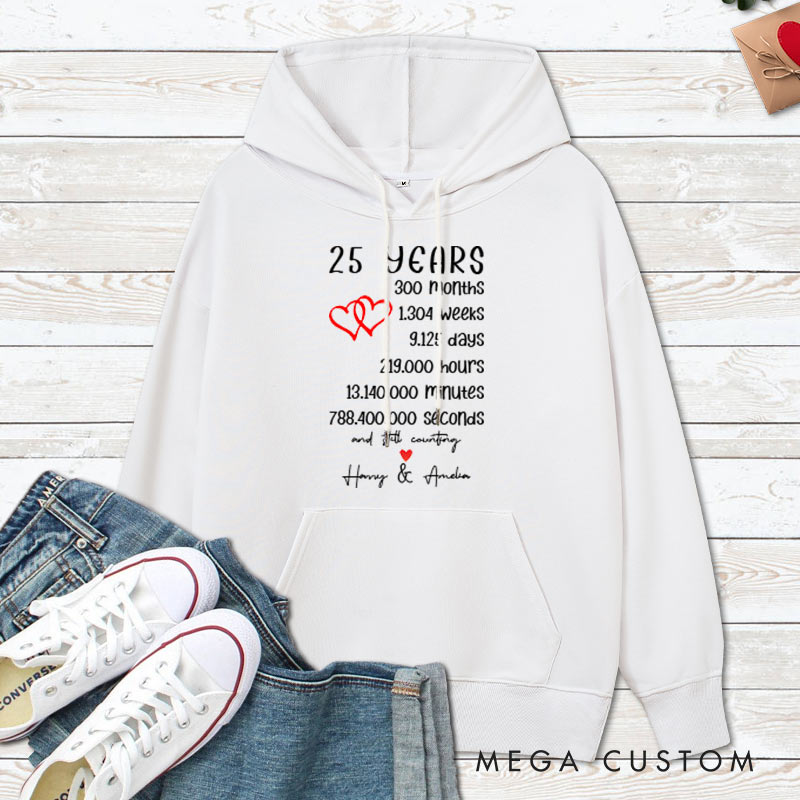 Personalized 25 Years of Love Anniversary Hoodie Couple 25th Anniversary Marriage Milestone Hoodie Wife Husband Wedding Milestone Hoodie