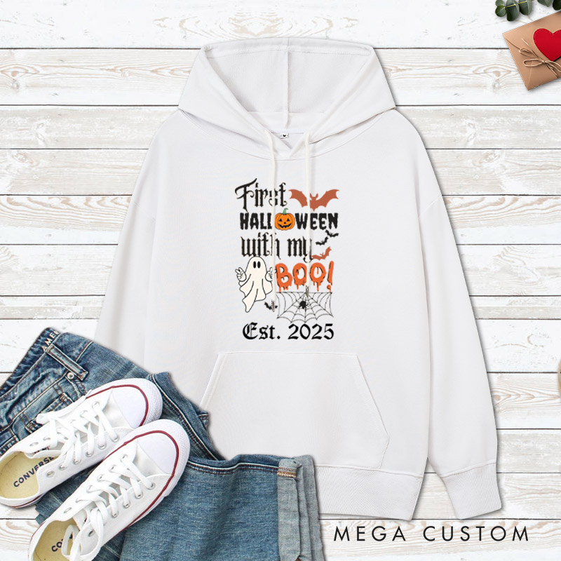 Personalized First Halloween with My Boo Ghost and Pumpkin Couple Hoodie
