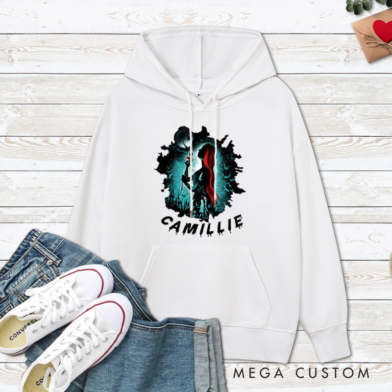 Personalized Halloween Couple Silhouette Design with Spooky Art Style Couple Hoodie
