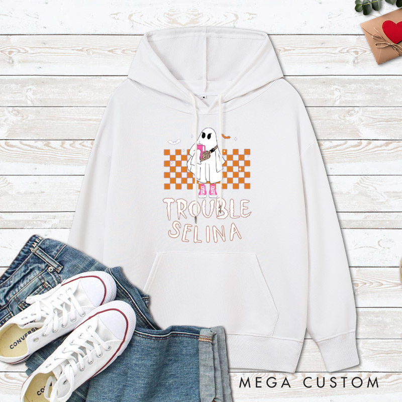 Personalized Where I Go Trouble Follows Ghost with Checkered Background Couple Hoodie
