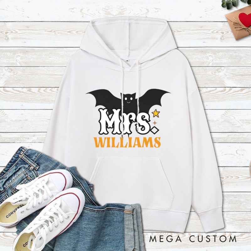Personalized Mr and Mrs Bat Design with Halloween Theme Couple Hoodie
