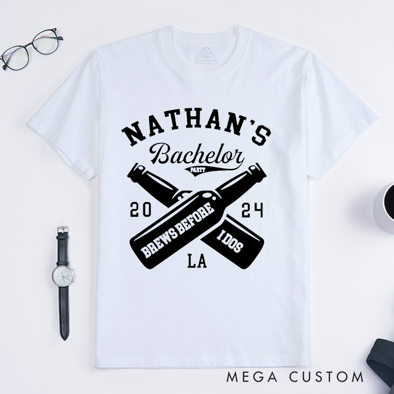 Personalized Brews Before I Do's Bachelor Party T-Shirt Wedding Beer Bottle Lover Shirt Groomsman Proposal T-Shirt for Best Man