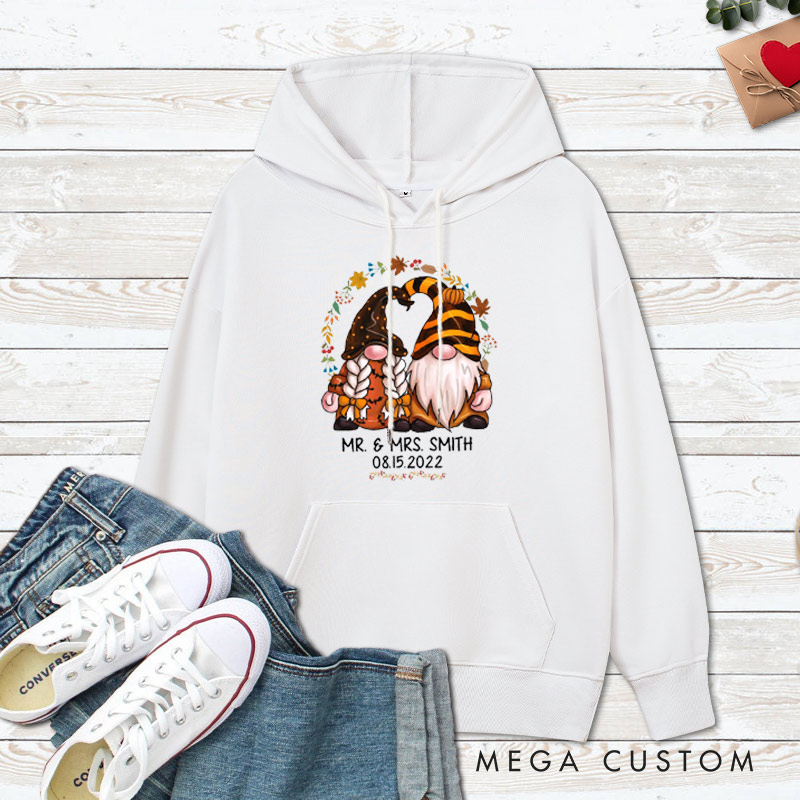 Personalized Mr and Mrs Autumn Gnome Couple Halloween Couple Hoodie