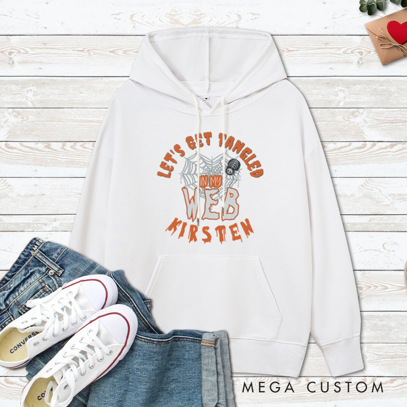 Personalized Rattle My Bone and Let's Get Tangled in My Web Halloween Couple Hoodie