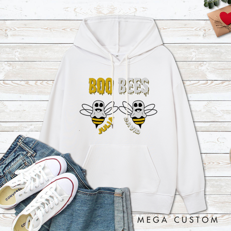 Personalized I Love Her Boo Bees and Boo Bees Halloween Couple Hoodie