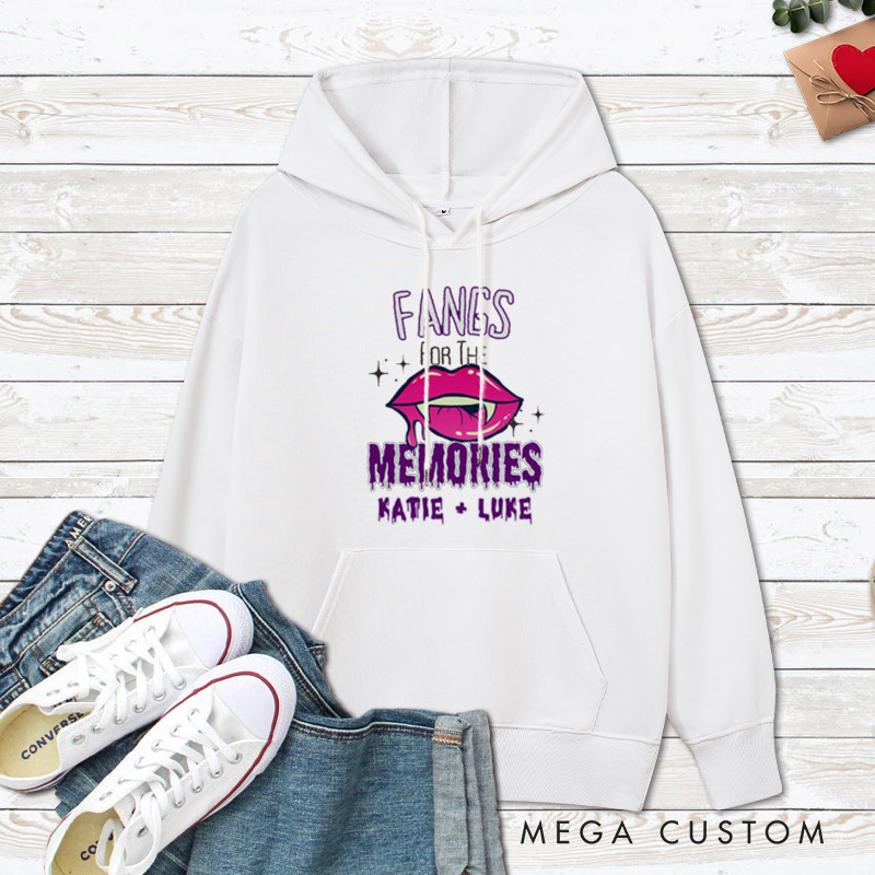 Personalized Love at First Bite & Fangs for the Memories Halloween Couple Hoodie