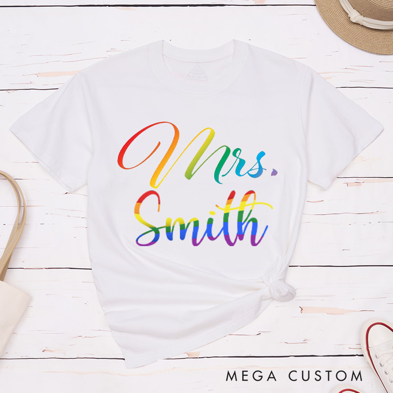 Personalized LGBTQ Couple T-Shirts Celebrate Love and Pride Shirt for her Rainbow LGBTQ Tee Lesbian Matching Tops