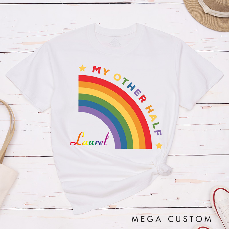 Personalized My Other Half Rainbow Couple T-Shirts LGBTQ Matching Shirts for her him Lesbian Gay Couple Tees