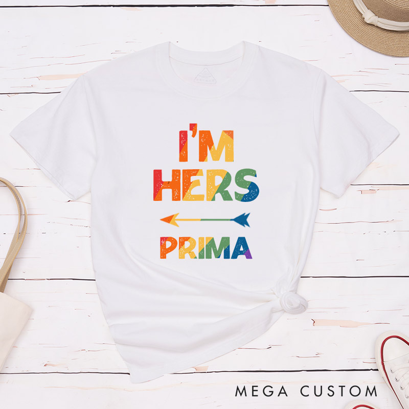 Personalized She's Mine I'm Hers Rainbow Couple T-Shirts LGBTQ Matching Shirts Lesbian Couple T-Shirt for Women