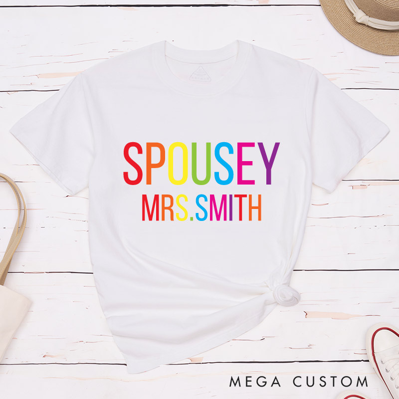  Personalized Spouse Rainbow Couple T-Shirts LGBTQ Matching Shirts Lesbian Gay Couple Tees for Her Him