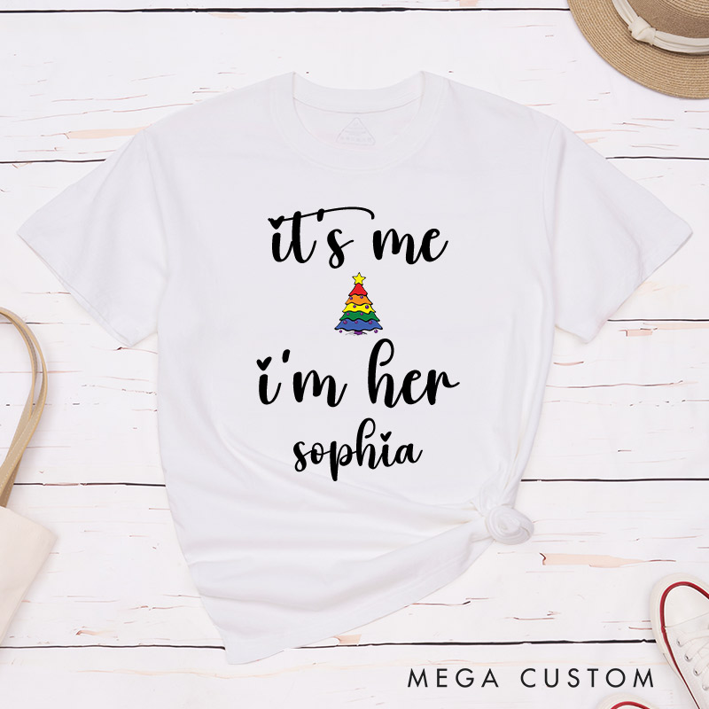 Personalized All I Want for Christmas is Her Couple T-Shirts LGBTQ Lesbian Matching Shirts Christmas Couple T-Shirt for Lesbian