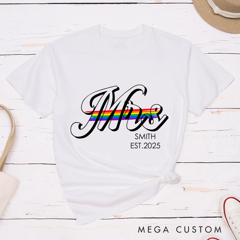 Personalized LGBTQ Rainbow Wedding T-Shirts Lesbian Gay Matching Shirts LGBTQ Couple T-Shirt for Her Him