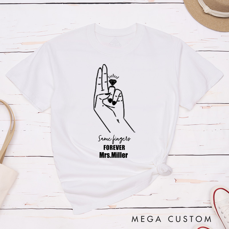 Personalized Same Fingers Forever LGBTQ Couple T-Shirts Lesbian Matching Shirts for Women LGBTQ Couple T-Shirt for Her