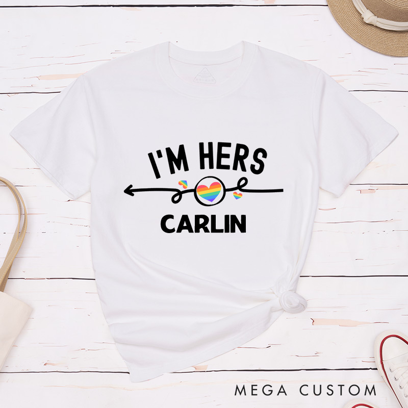 Personalized She's Mine I'm Hers Pride Lesbian Couple T-Shirts Lesbian Matching Shirt for Her Lesbian Wife Girlfriend Tees