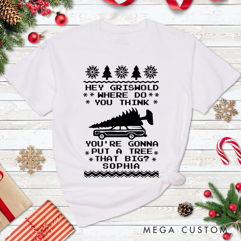 Personalized Couple Bend Over and I'll Show Ya with Christmas Tree Matching T-Shirt Couple Christmas Shirt for Husband Wife Boyfriend Girlfriend Gift