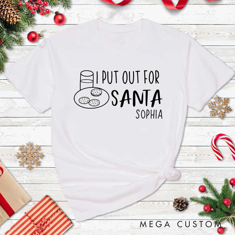 Personalized Couple Cute Santa and I Put Out for Santa Matching T-Shirt Couple Christmas T-Shirt for Husband Wife Boyfriend Girlfriend Gift