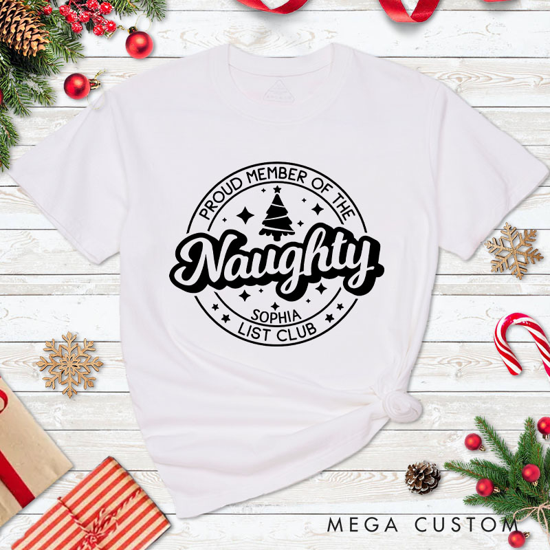 Personalized Couple Proud Member of the Nice and Naughty List Club Matching T-Shirt Couple Christmas Shirt for Husband Wife Boyfriend Girlfriend Gift