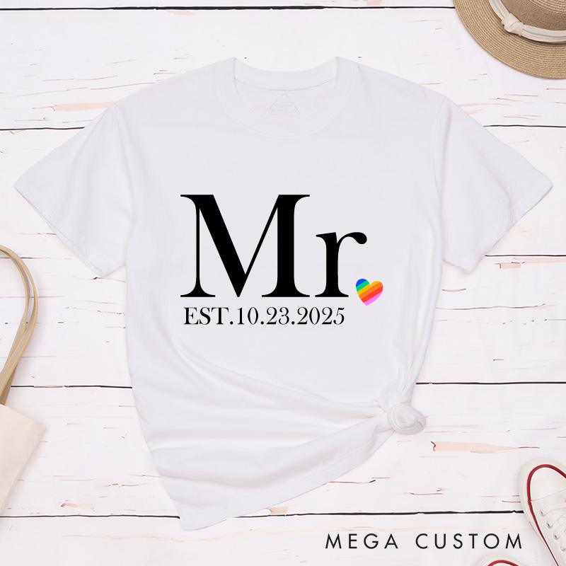 Personalized Mr and Mr Matching Wedding T-Shirts LGBTQ Gay Matching Shirt Pride LGBTQA+ Tees For Men