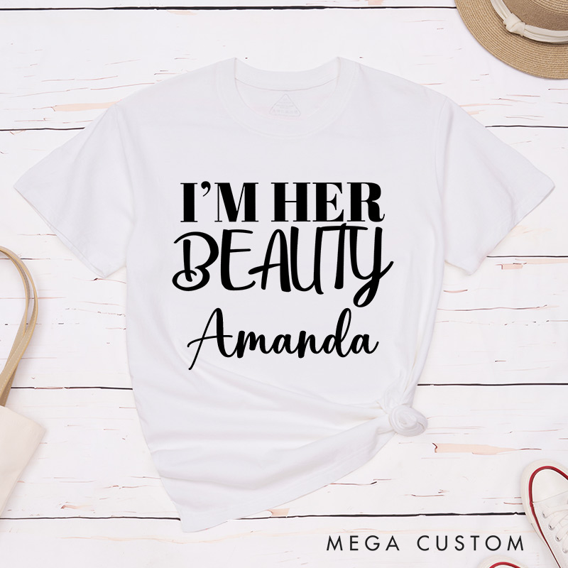 Personalized I'm Her Beast I'm Her Beauty Lesbian Matching Couple T-Shirts LGBTQ Lesbian Matching Shirt for Her LGBTQA+ Tees