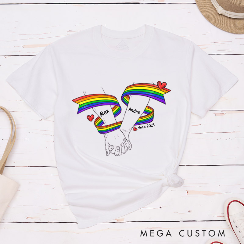 Personalized LGBTQA+ Matching Couple T-Shirts Rainbow Love Pride Couple Shirt for Lesbian Gay LGBTQ Couple Tee