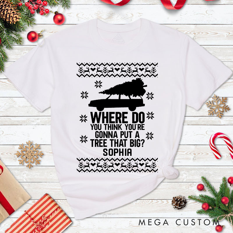 Personalized Couple Bend Over and I’ll Show You Christmas T-Shirt Couple Xmas Matching T-Shirt for Husband Wife Boyfriend Girlfriend