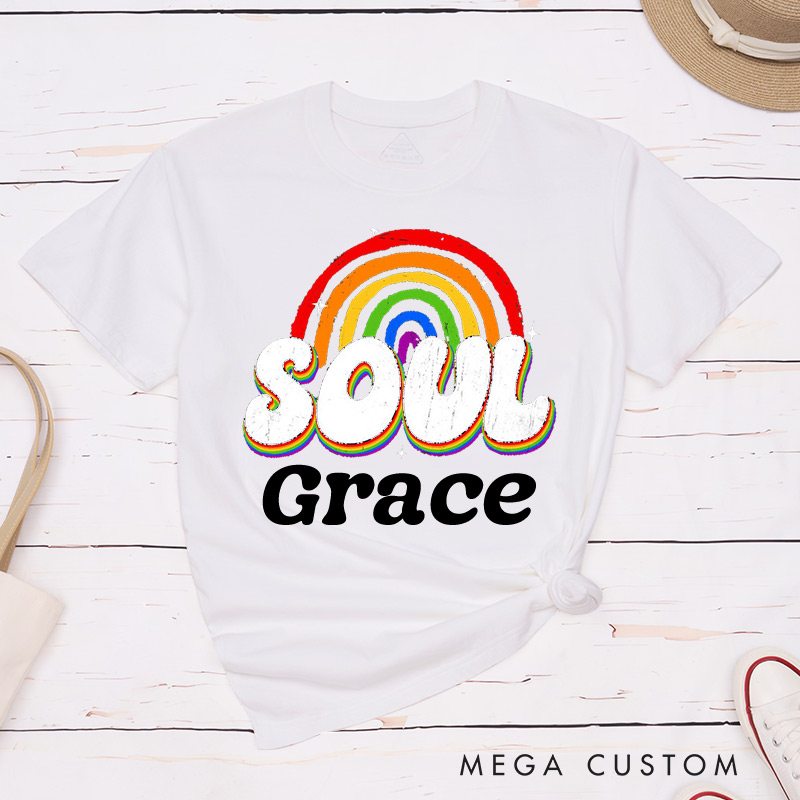 Personalized Soul Mates Rainbow Couple T-Shirts LGBTQA+ Couple Matching T-Shirt Lesbian Gay Matching Tee for Her Him