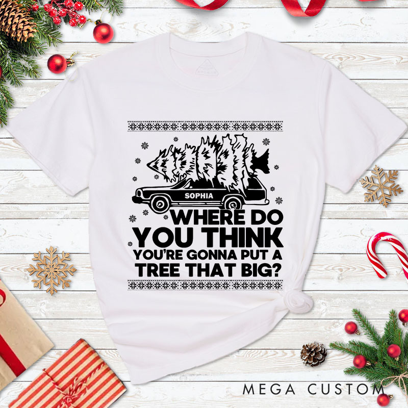 Personalized Couple Bend Over and I Will Show You Christmas T-Shirt Couple Xmas Truck with Tree Matching T-Shirt for Husband Wife Boyfriend Girlfriend