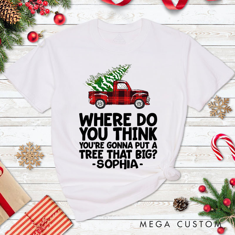 Personalized Couple Funny Bend Over and I’ll Show You Christmas T-Shirt Couple Xmas Plaid Truck Matching T-Shirt for Husband Wife Boyfriend Girlfriend