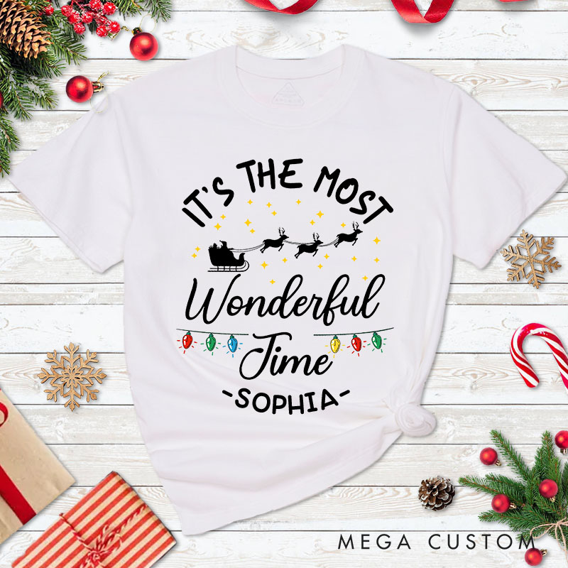 Personalized Couple For a Beer and It's the Most Wonderful Time Christmas T-Shirt Couple Xmas Matching T-Shirt for Husband Wife Boyfriend Girlfriend