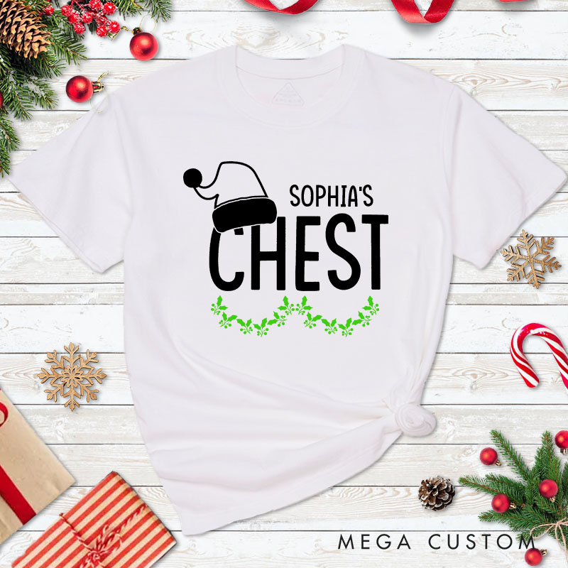 Personalized Couple Funny Nuts and Chest Christmas Matching T-Shirt Couple Xmas Santa Hats T-Shirt for Husband Wife Boyfriend Girlfriend