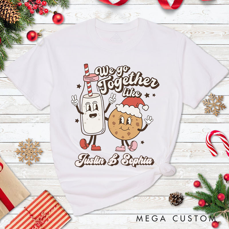 Personalized Couple We Go Together Like Christmas Milk and Cookie T-Shirt Couple Xmas Matching T-Shirt for Husband Wife Boyfriend Girlfriend