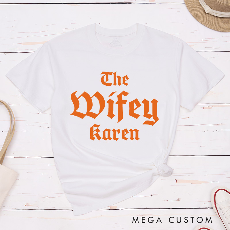 Personalized The Wife Wifey Matching Couple T-Shirts Halloween LGBTQ Lesbian Matching Shirt for Her Lesbian Wedding Tee