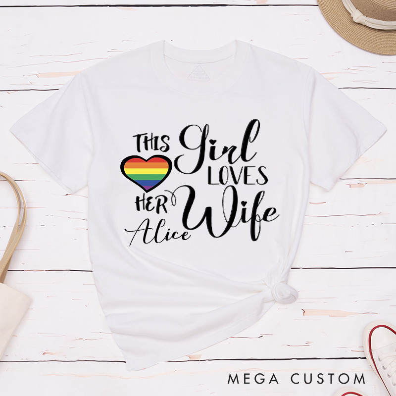 Personalized Lesbian Matching T-Shirts This Girl Loves Her Wife LGBTQ Lesbian Couple Matching Shirt for Her Lesbian Couple Shirt