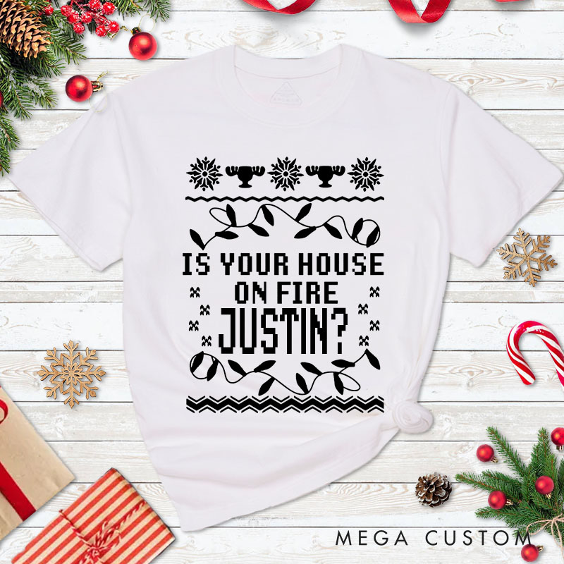 Personalized Couple Is Your House on Fire Christmas T-Shirt Couple Those Are Christmas Lights Matching T-Shirt for Husband Wife Boyfriend Girlfriend