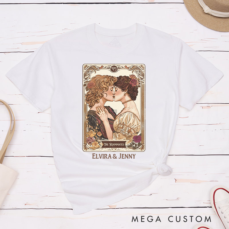 Personalized Romantic Art Lesbian Couple T-Shirts LGBTQA+ Lesbian Couple Matching Shirt for Her Vintage Romance Tee for Lesbian 