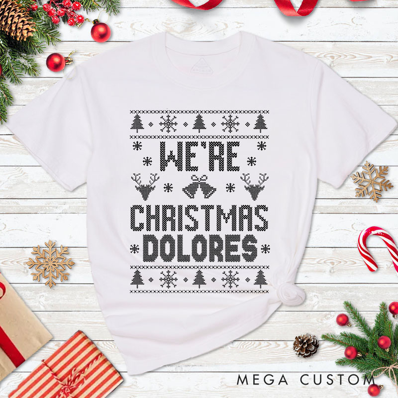 Personalized Couple Merry Drunk and We’re Christmas T-Shirt with Name Couple Xmas Matching T-Shirt for Husband Wife Boyfriend Girlfriend Tee Tops