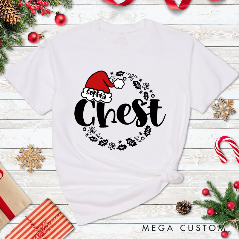 Personalized Couple Funny Nuts and Chest with Santa Hat T-Shirt Couple Xmas Matching T-Shirt for Husband Wife Boyfriend Girlfriend Tee Tops