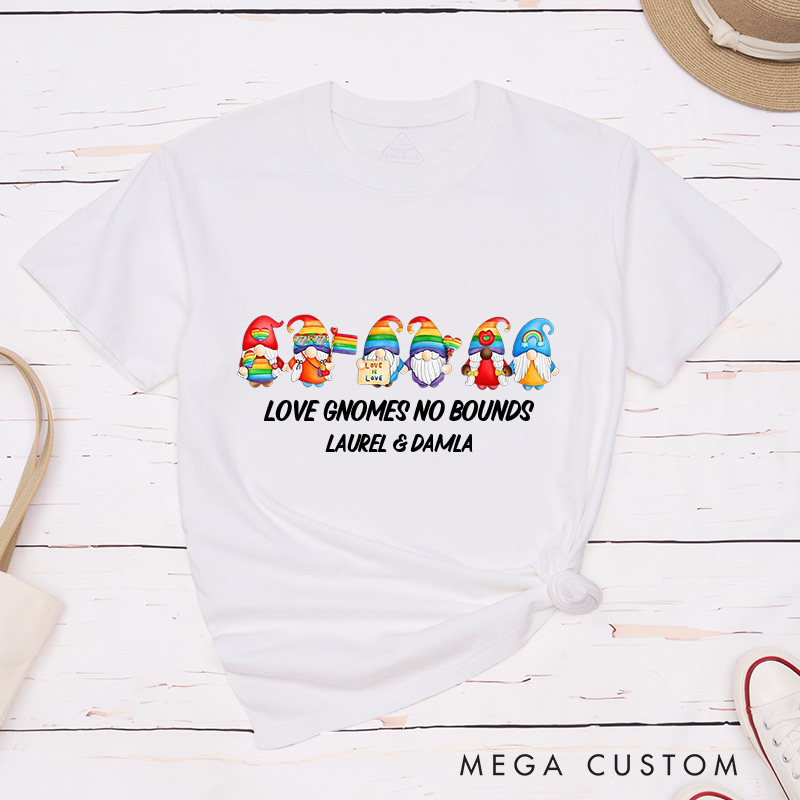 Personalized Love Gnomes No Bounds Matching T-Shirts LGBTQA+ Gay Lesbian Couple Matching Shirt for Her Him Couple Tee for LGBTQ
