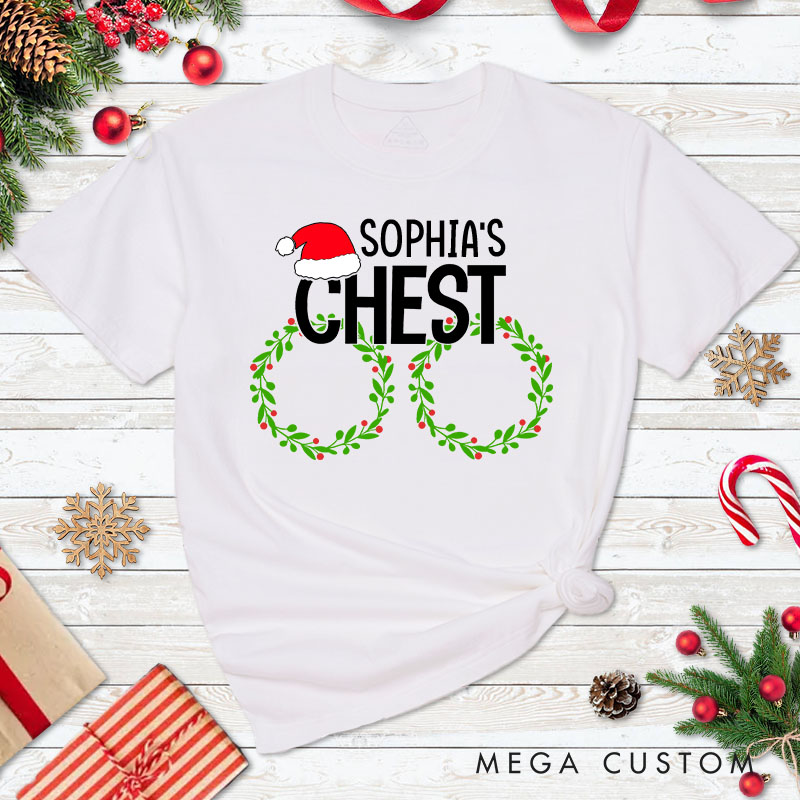 Personalized Couple Humor Nuts and Chest with Santa Hat T-Shirt Couple Xmas Matching T-Shirt for Husband Wife Boyfriend Girlfriend Tee Tops