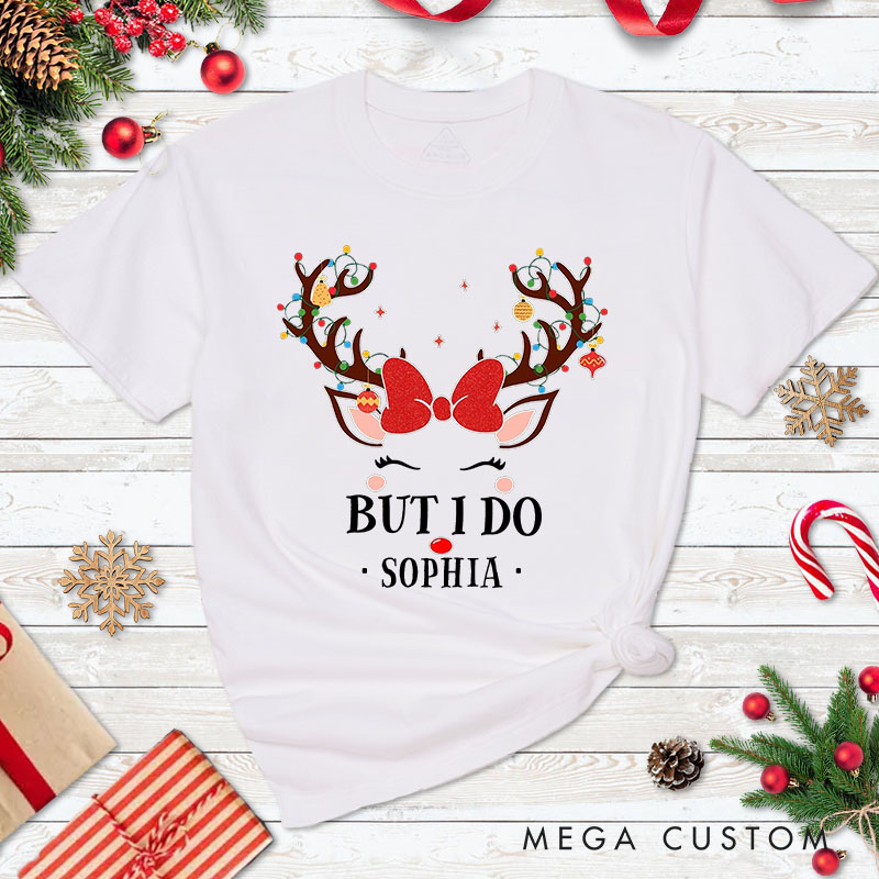 Personalized Couple I Don't Do Matching Christmas Outfits and But I Do T-Shirt Couple Xmas Reindeer T-Shirt for Husband Wife Boyfriend Girlfriend Tees