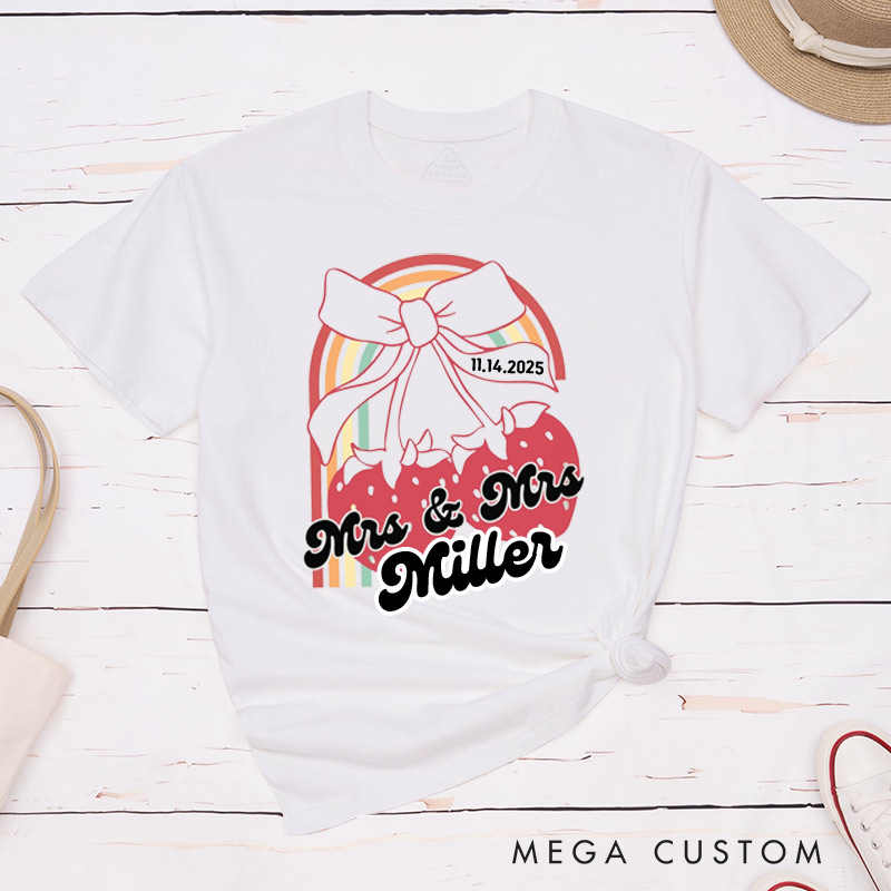 Personalized Mrs and Mrs LGBTQ Wedding T-Shirts LGBTQ Lesbian Couple Matching Shirt for Her Lesbian Wedding Tee