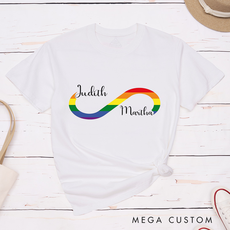 Personalized Rainbow Infinity Love Couple T-Shirts LGBTQ Lesbian Gay Couple Matching Shirt for Her Him Lesbian Gay Infinity Tee