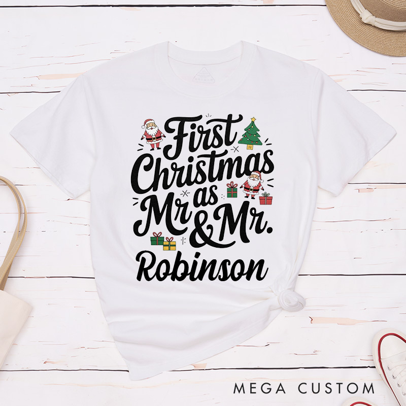 Personalized First Christmas as Mr and Mr Couple T-Shirts LGBTQ Gay Couple Christmas Matching Shirt for Him Gay Xmas Tee